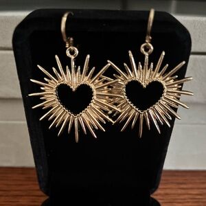 Gold Sunburst Heart Drop Earrings - Valentine’s Day Perfection